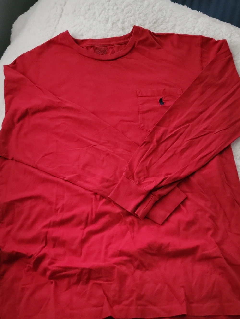 Polo by Ralph Lauren Red Pocket Long Sleeve T-Shirt with Navy Pony, Size L